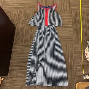 Robert Louis Navy Red Striped Maxi Dress Two Tiered Tank Dress